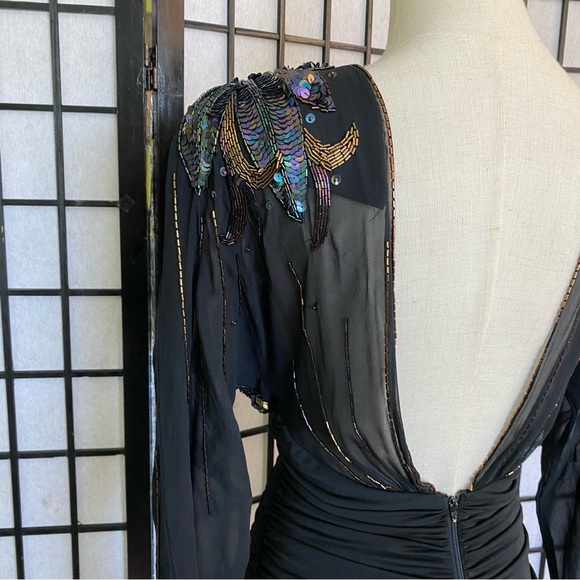 80'S CASADEI Ruched Beaded & Sequined Party Dress Size 4 - Picture 7 of 15